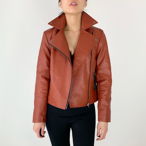 Forever 21 Jackets & Blazers - MOTO Biker Hooded Jacket- Camel Cognac